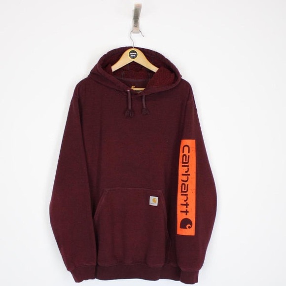 Carhartt Other - Carhartt Men's Burgundy Hoodie with Orange Logo